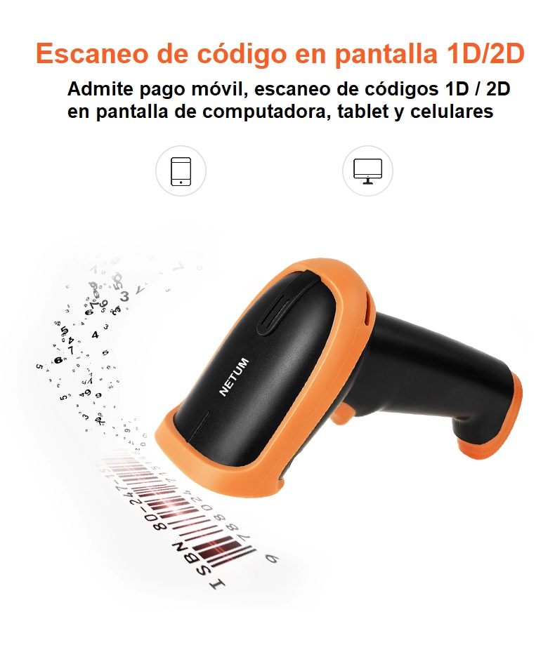 Imagen descriptiva del producto Lector de Código de Barras, QR, PDF417 inalámbrico 1D/2D NETUM S8