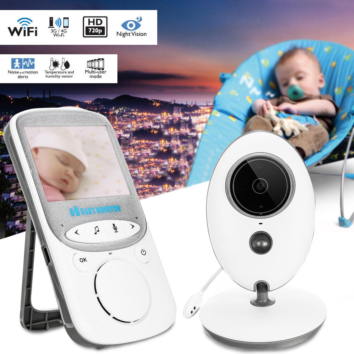 YEZIO Moniteur de bébé Intelligent WiFi Vb607 Vidéo Moniteur bébé