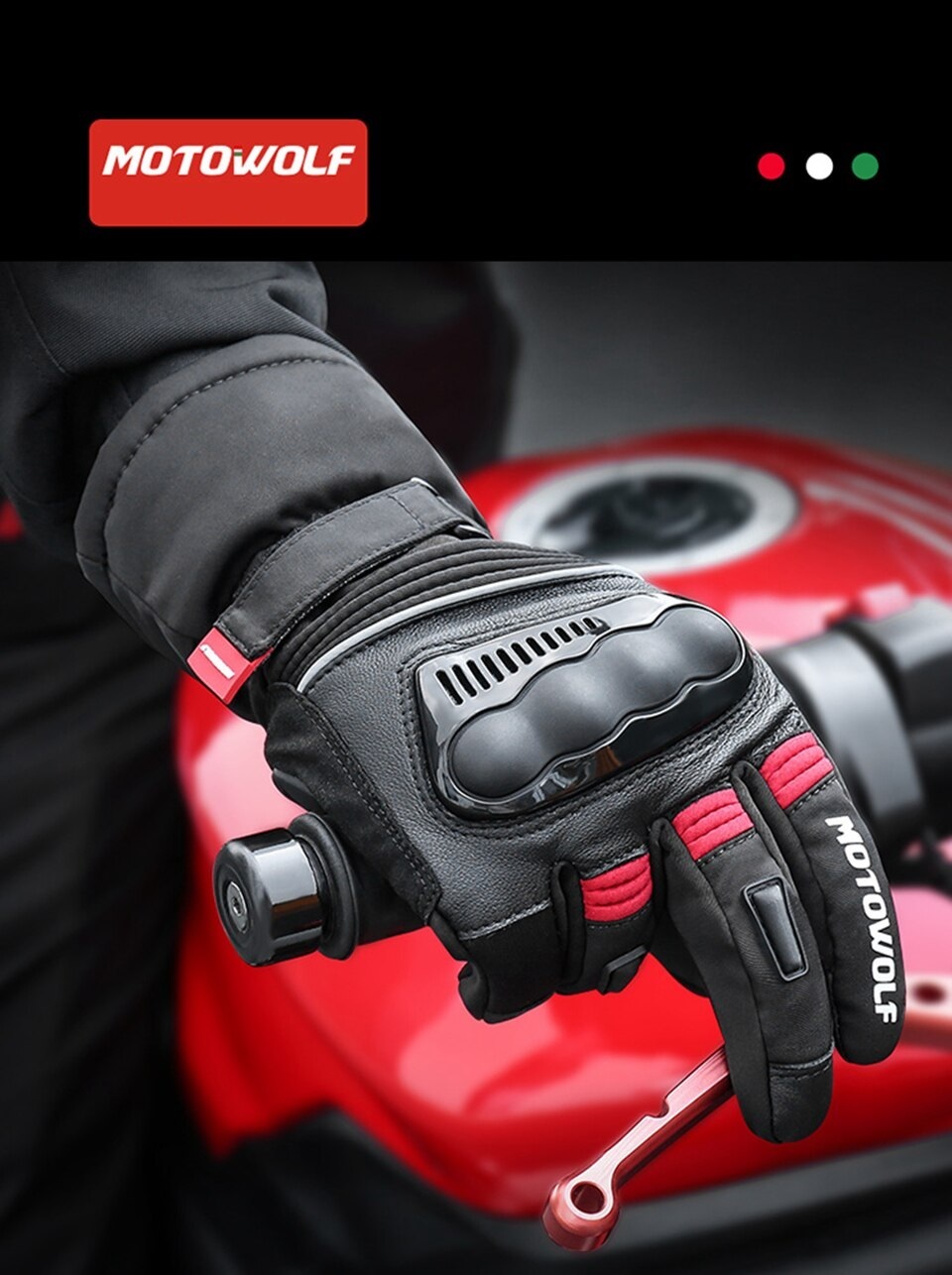 Imagen descriptiva del producto Guantes para motociclismo de Invierno Motowolf MDL0318