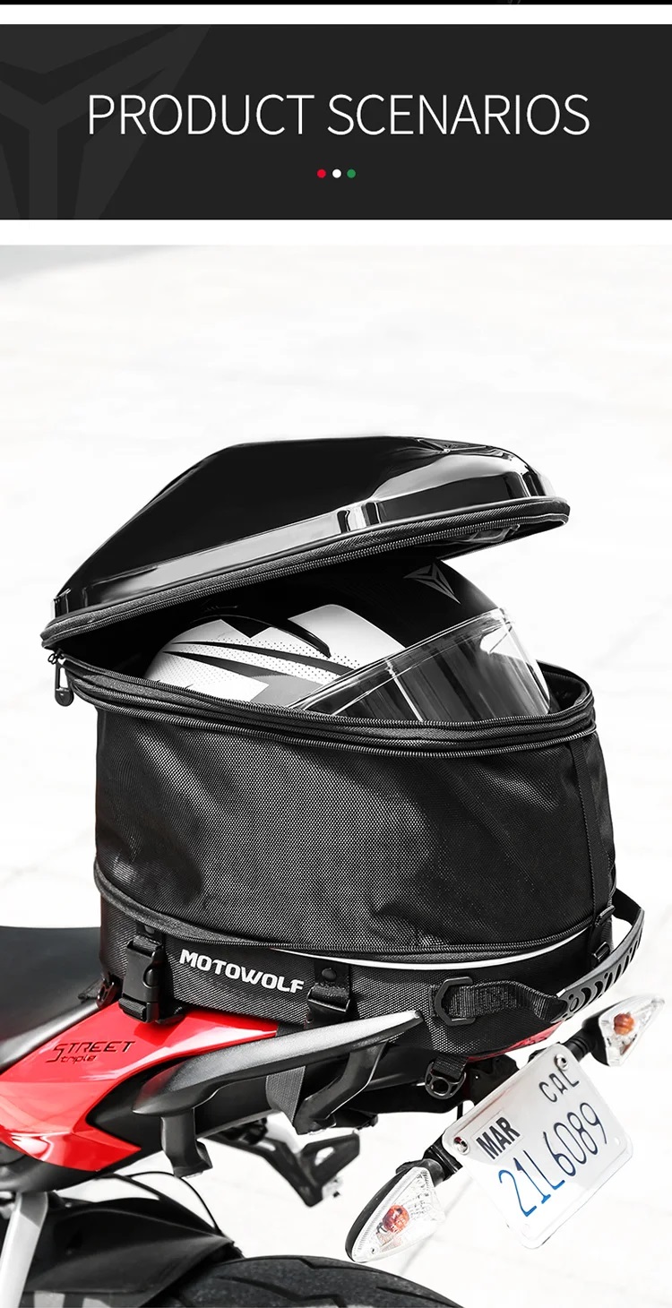 Imagen descriptiva del producto Mochila Maleta Top Case impermeable para motocicleta Motowolf 0705