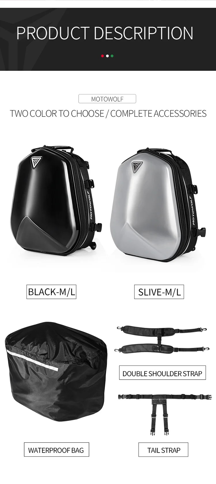 Imagen descriptiva del producto Mochila Maleta Top Case impermeable para motocicleta Motowolf 0705
