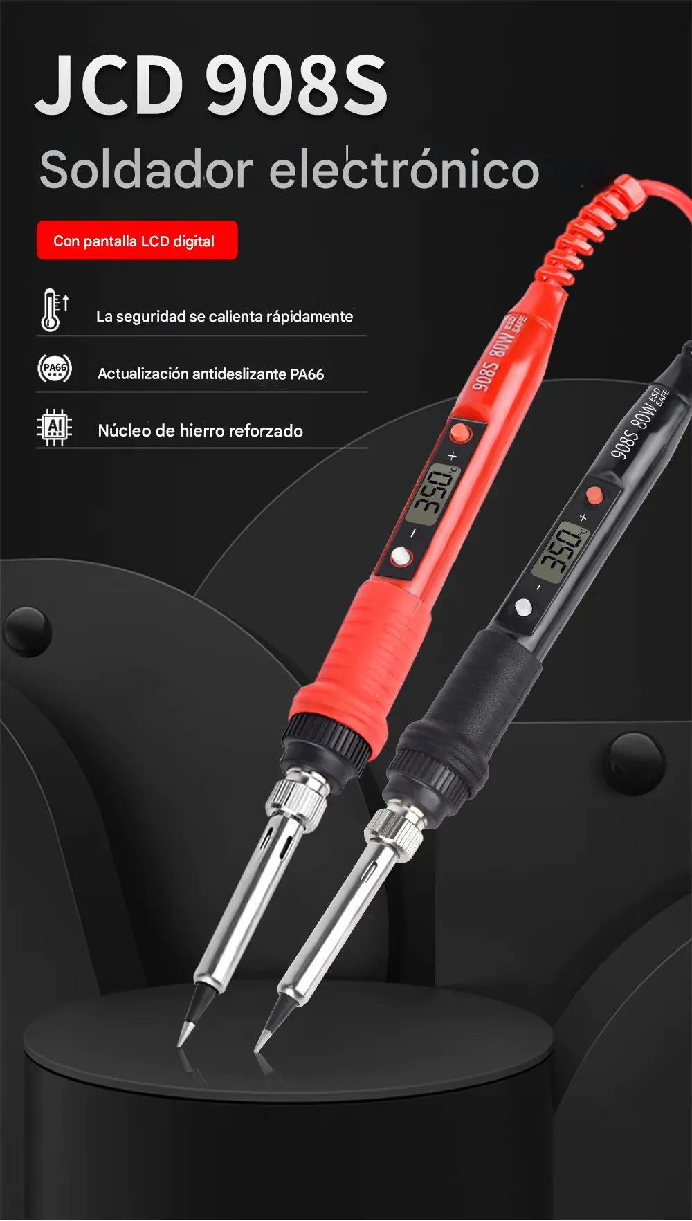 Imagen descriptiva del producto Estación de soldadura eléctrica 80W Ajustable 180-500ºC JCD 908S