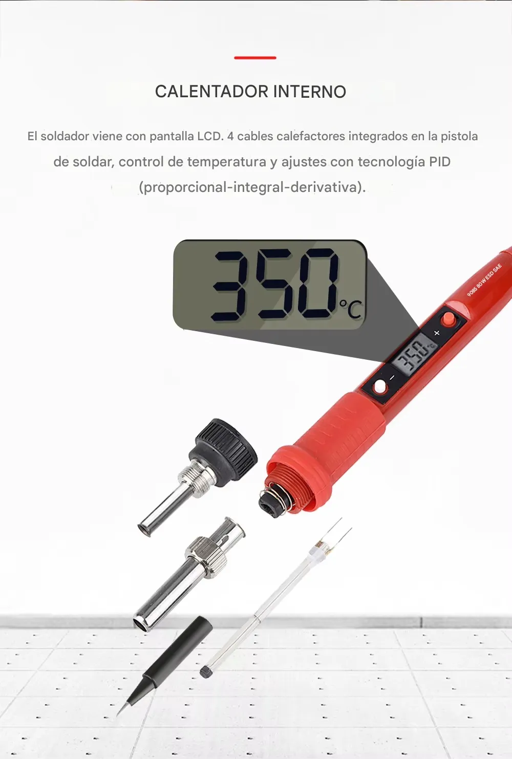 Imagen descriptiva del producto Estación de soldadura eléctrica 80W Ajustable 180-500ºC JCD 908S