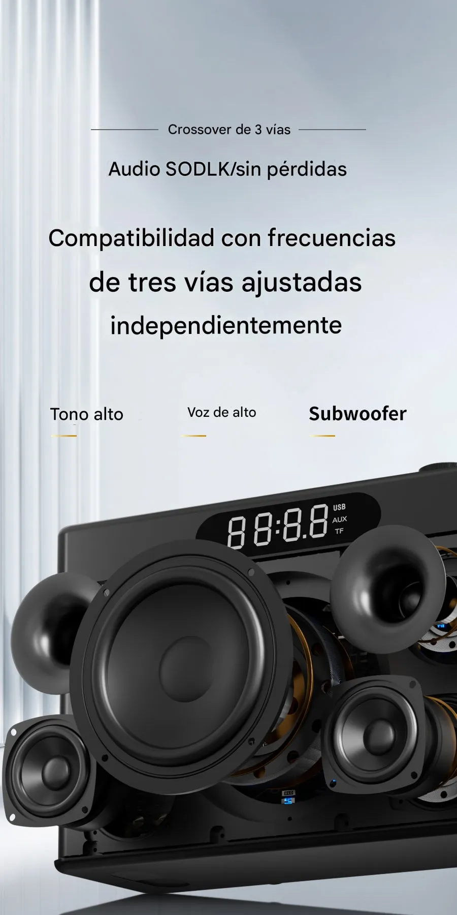 Imagen descriptiva del producto Parlante Altavoz Bluetooth 5.3 Karaoke 2 Mic 300W 19800mAh IPX5 TWS SODLK S1127 PLUS