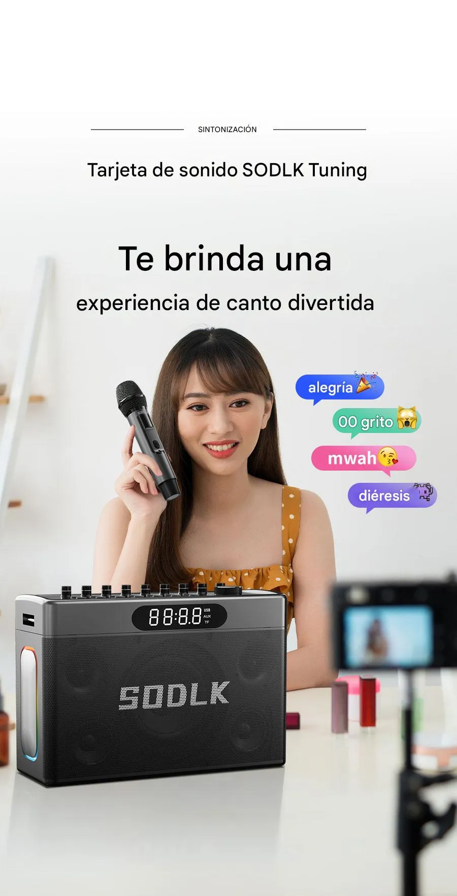 Imagen descriptiva del producto Parlante Altavoz Bluetooth 5.3 Karaoke 2 Mic 300W 19800mAh IPX5 TWS SODLK S1127 PLUS