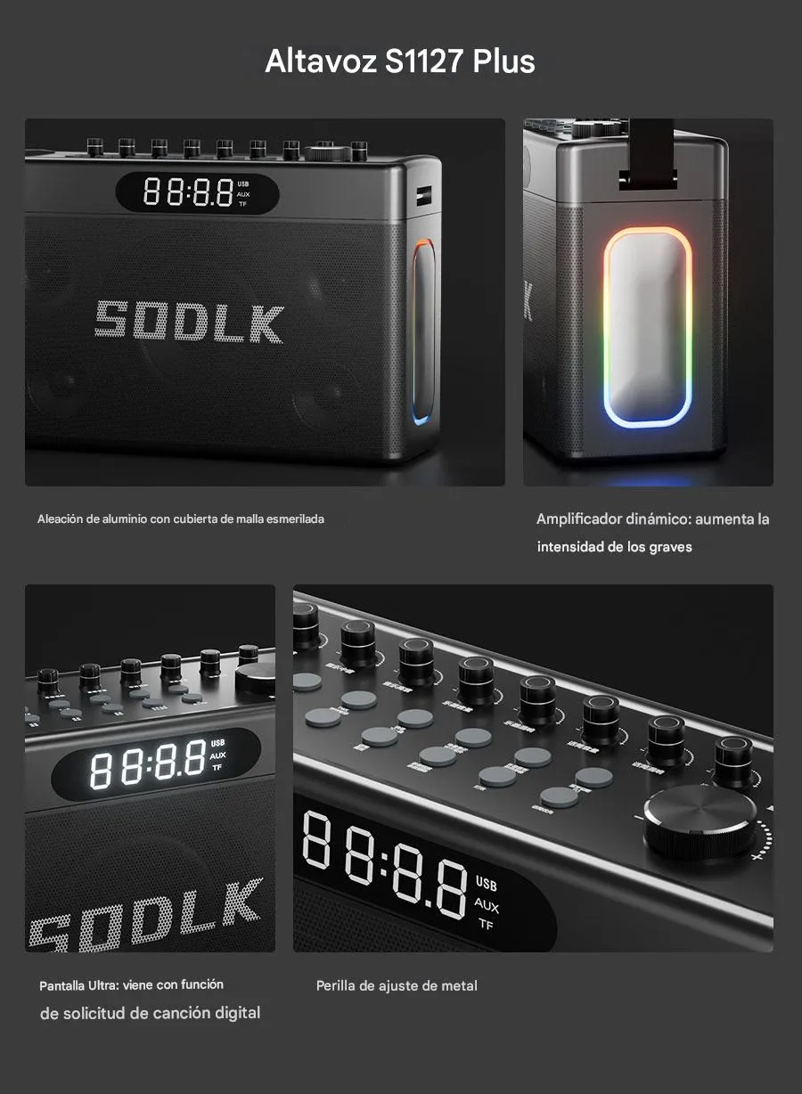 Imagen descriptiva del producto Parlante Altavoz Bluetooth 5.3 Karaoke 2 Mic 300W 19800mAh IPX5 TWS SODLK S1127 PLUS