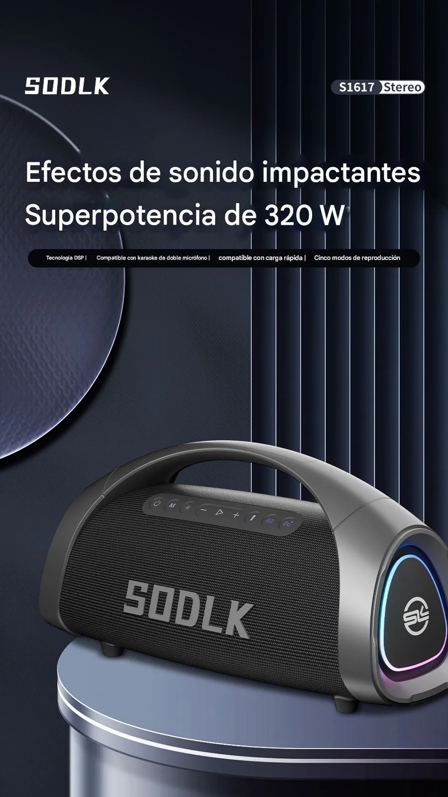 Imagen descriptiva del producto Parlante Altavoz Bluetooth 5.3 Karaoke 2 Mic 320W 30000mAh IPX6 TWS SODLK S1617