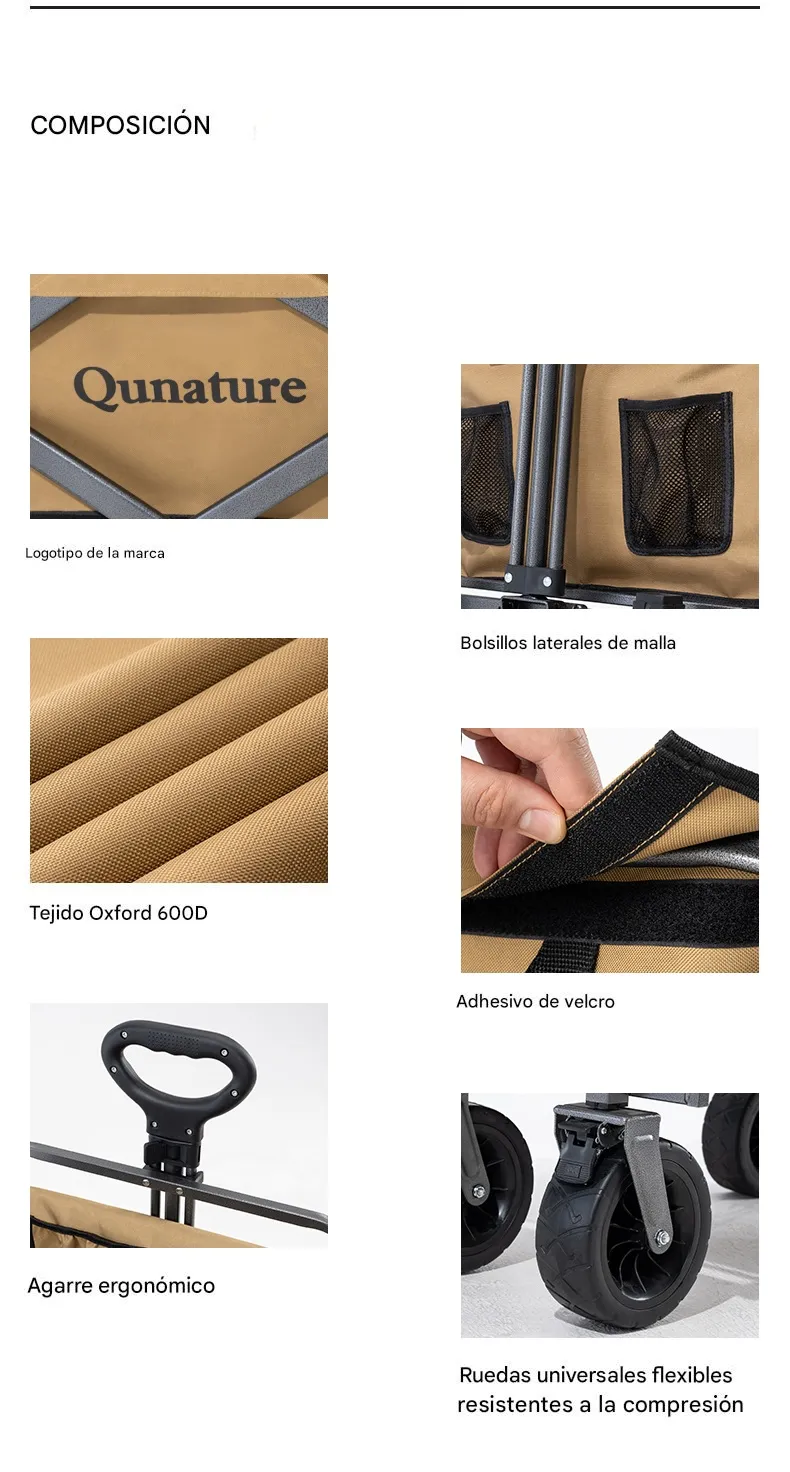 Imagen descriptiva del producto Carro Plegable de Camping Qunature 150–180L 4 Ruedas Todoterreno 150kg