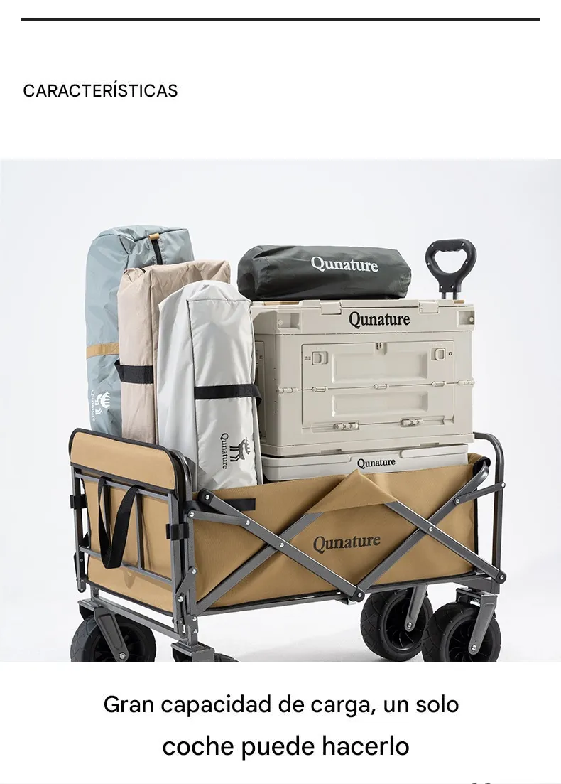 Imagen descriptiva del producto Carro Plegable de Camping Qunature 150–180L 4 Ruedas Todoterreno 150kg