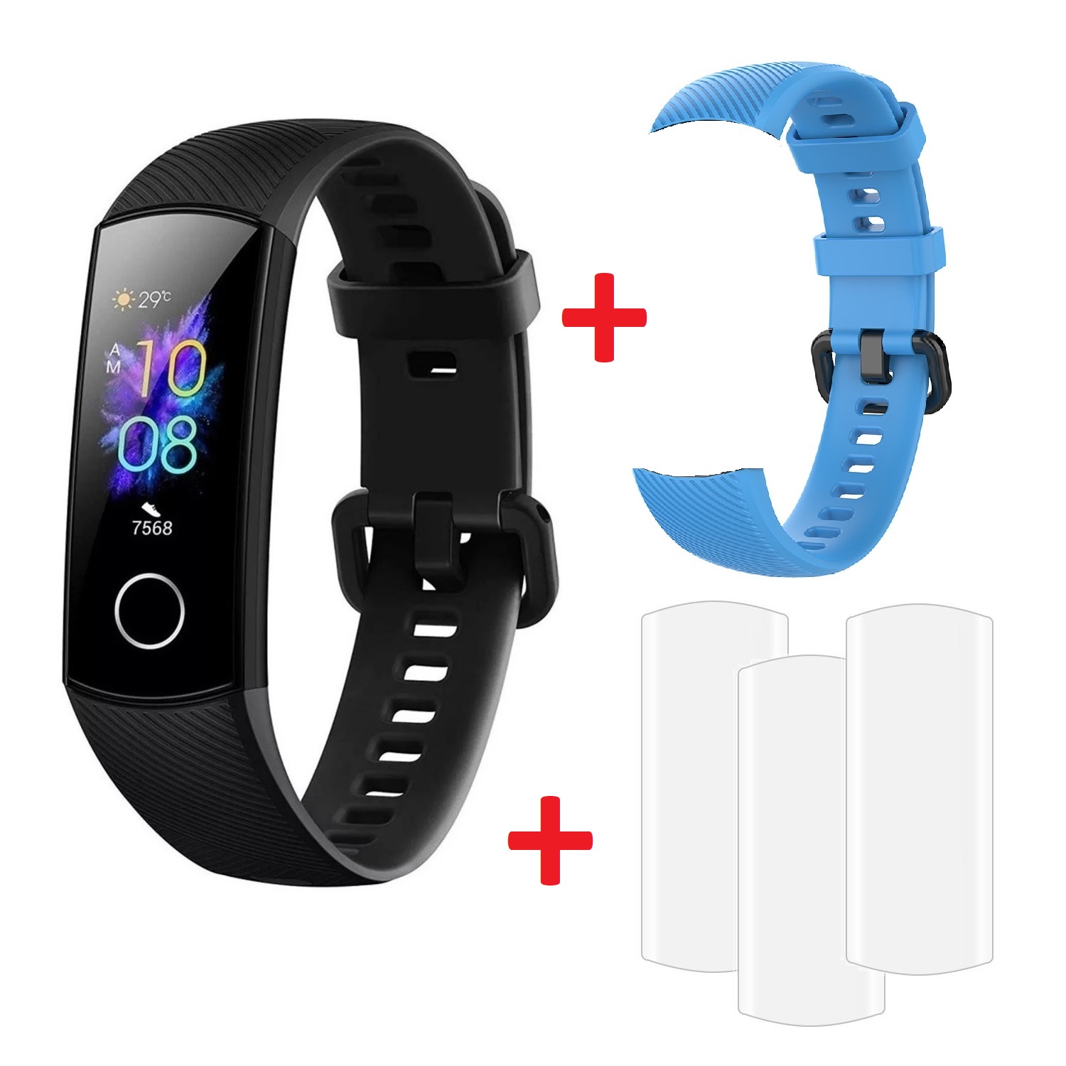 Ripley - PULSERA INTELIGENTE HUAWEI HONOR BAND 5 SMARTBAND NEGRA + BANDA  ADICIONAL AZUL + FILM