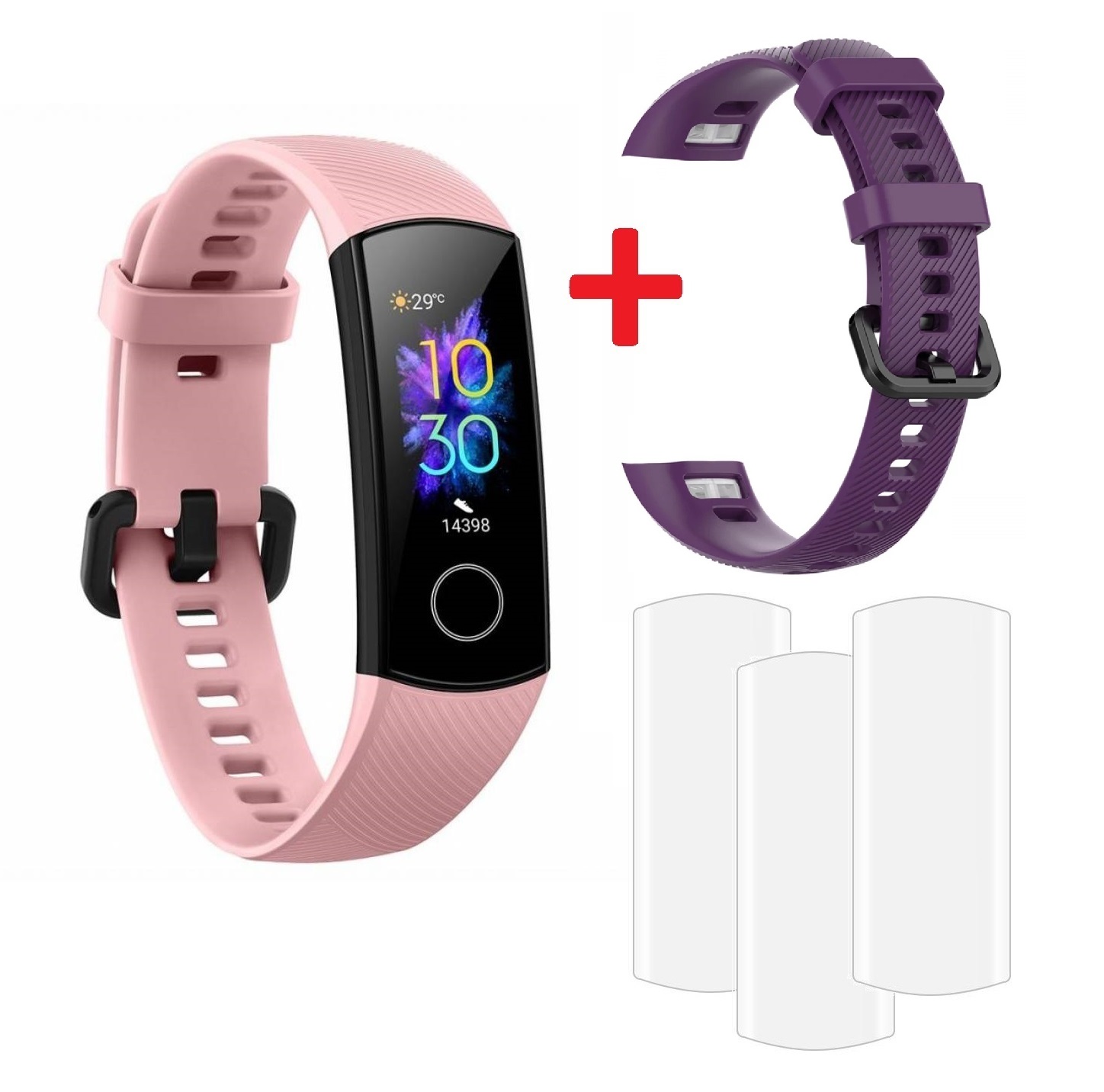 Ripley - PULSERA INTELIGENTE HUAWEI HONOR BAND 5 SMARTBAND ROSA + BANDA  ADICIONAL PURPURA+ FILMS