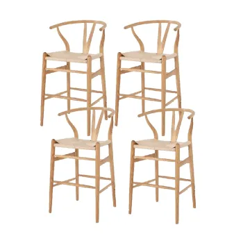 Pack de 4 Sillas altas De Madera Wishbone Asiento de cuerda LF9-01B - Natural