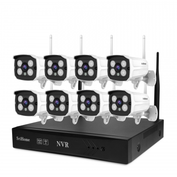 Kit NVR inalámbrico Sistema de 8 Cámaras de seguridad IP Wifi 1080P 2MP Sricam Srihome NVS001
