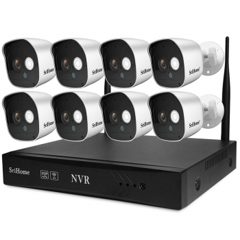 Kit NVR inalámbrico Sistema de 8 Cámaras de seguridad IP Wifi 1080P 2MP Sricam Srihome NVS002