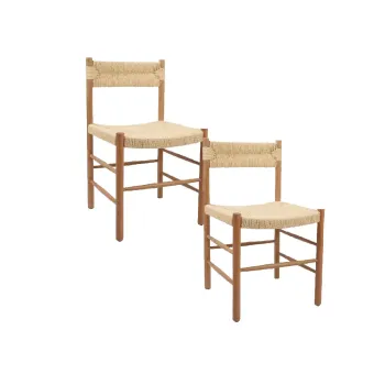 Pack De 2 Sillas Para Comedor De Madera Con Asiento Y Respaldo De Cuerda Trenzada Natural LF9-86