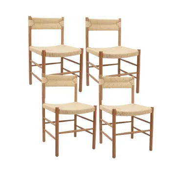 Pack De 4 Sillas Para Comedor De Madera Con Asiento Y Respaldo De Cuerda Trenzada Natural LF9-86